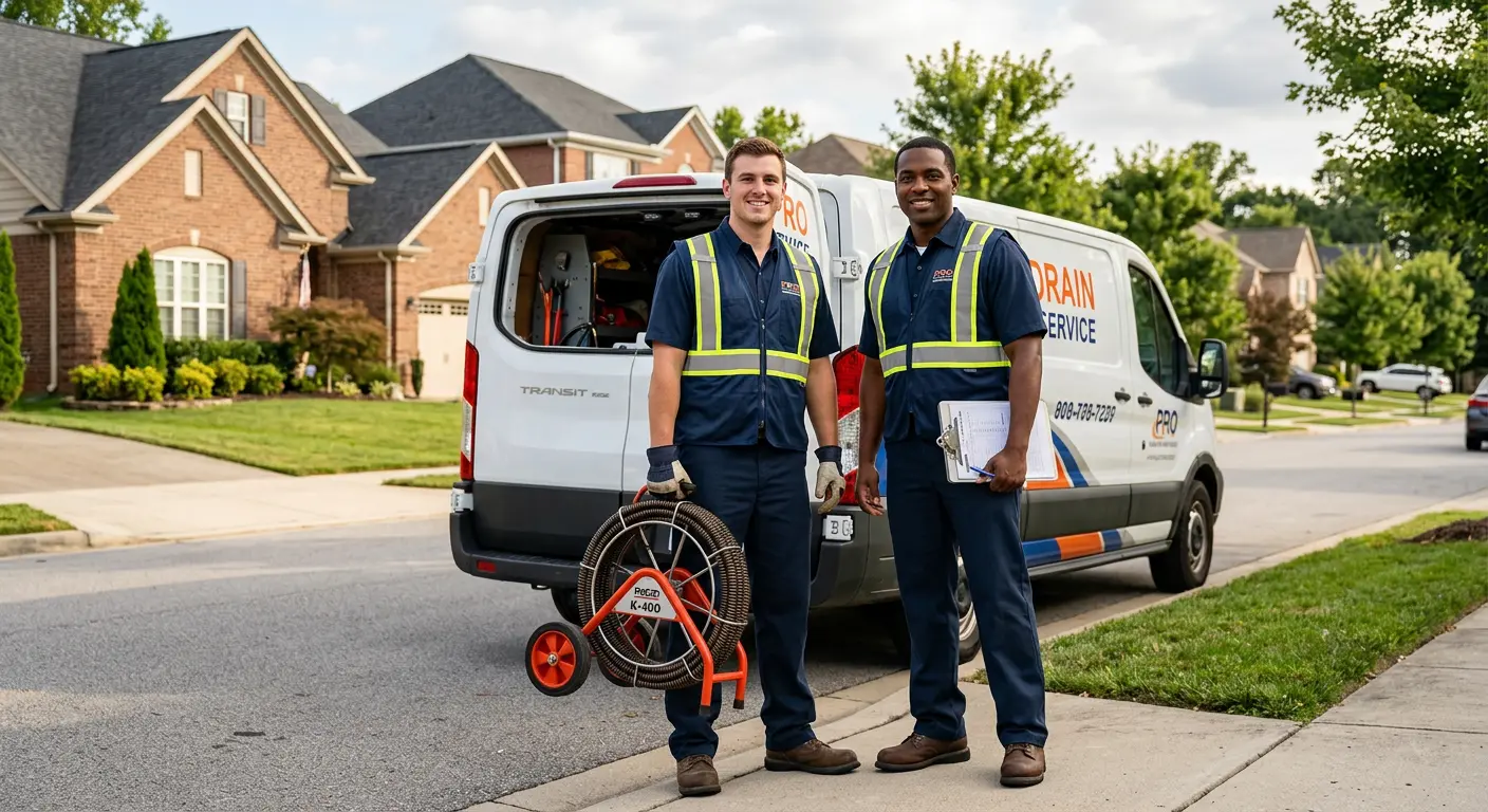 Sewer and drain service team with equipment ready for work in North Star